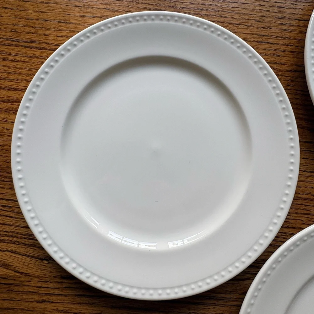 Studio Tu white beaded Fine Bone China Otella set of 6 salad plates ~8.5 inches